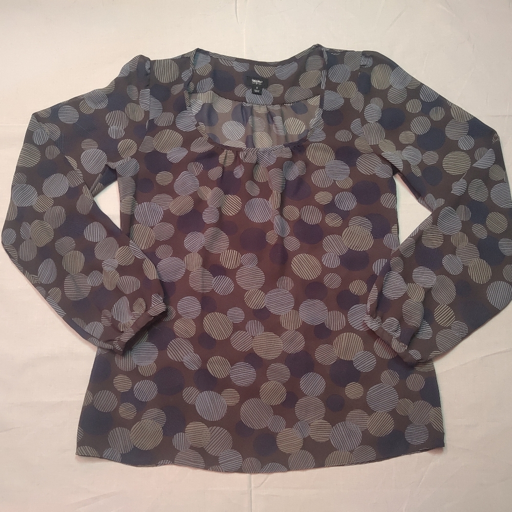 Mossimo Shirt Women's Small Blue Polka Dot Blouse Sheer Long Sleeve Cover Up Top